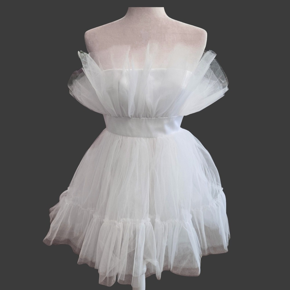 Katie May Elle Tulle Mini Dress Ivory Strapless Fan Bodice Bridal Wedding Size S